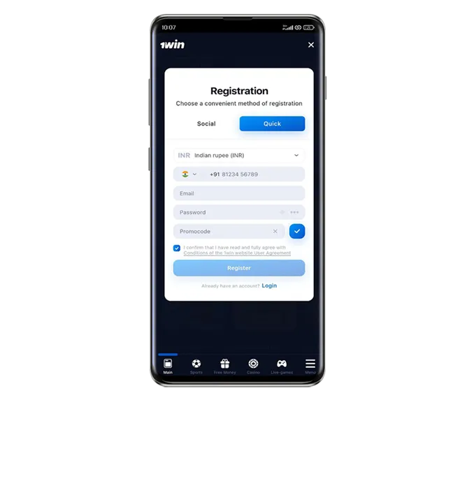 How to Register in 1win App